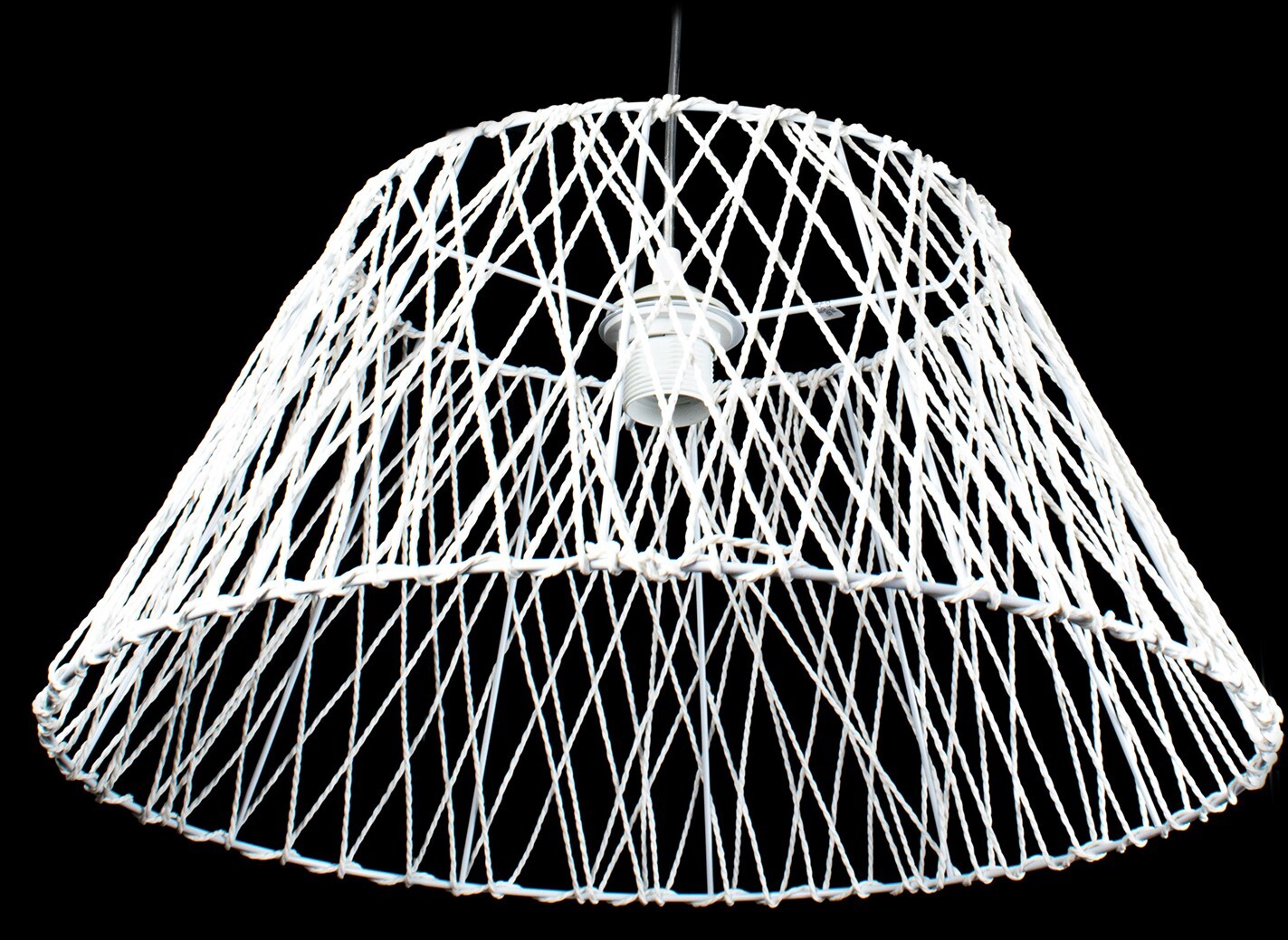 Suspension lustre blanc en corde tressée Ø35cm pour plafonnier de salon