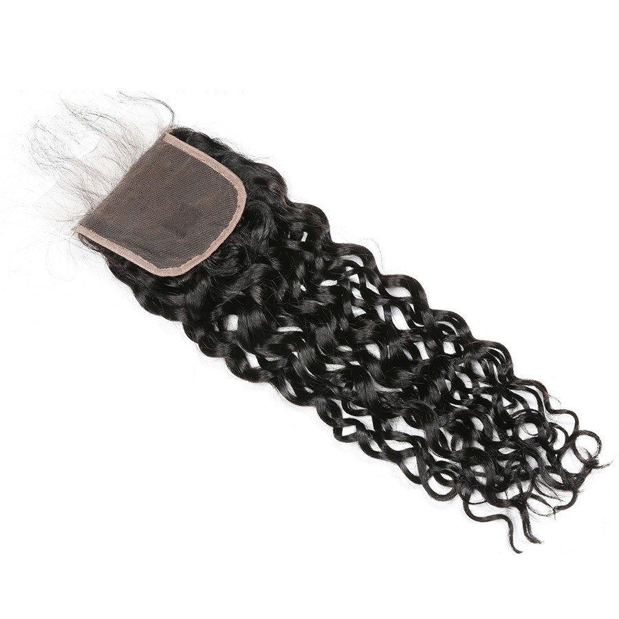 Human Hair Natural Wave 3 Bundles With  4*4 Free Part Lace Closure