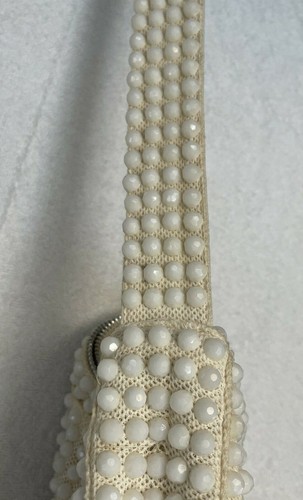 Vintage Beaded white faceted purse shoulder bag Hong Kong zipper 7" bag - Picture 5 of 10