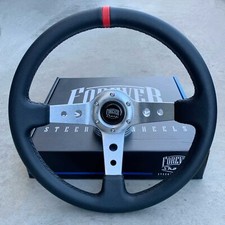 350mm 14 Black Leather Steering Wheel - Deep Dish Brushed Aluminum Spokes 350mm 14 Black Leather Steering Wheel - Deep Dish Brushed Aluminum Spokes