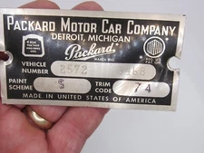 PACKARD MOTOR CAR Co Vehicle Number Nameplate Sign DETROIT MICHIGAN USA