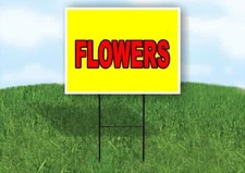 FLOWERS Yellow Red 18x24 in Yard Road Sign w/ Stand
