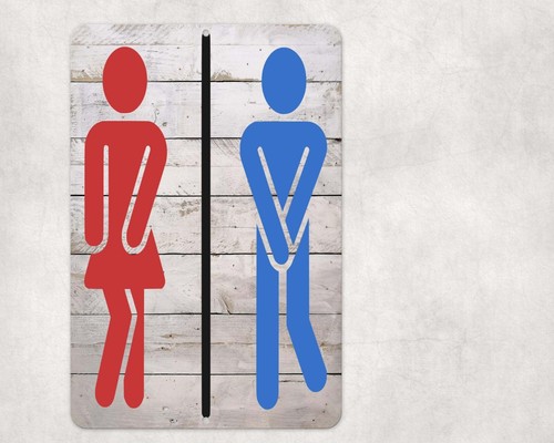 Boy Girl Man Woman Restroom Sign Metal Aluminum 8"x12" Funny Bathroom Toilet - 第 1/1 張圖片