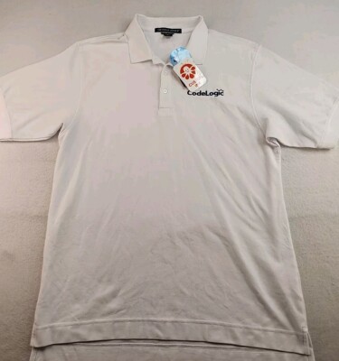 Code Logic Logo White Pima Cotton Polo Shirt Mens Large