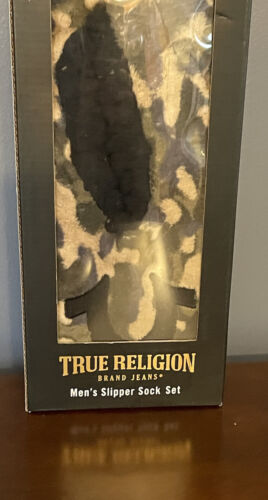 NEW True Religion 2 Pairs Slipper Socks Men's Size Large 11/12 Black Camo L - Picture 2 of 3