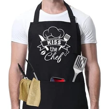 Funny Adjustable Gabardine Kitchen Apron with Pockets for Cooking Grilling