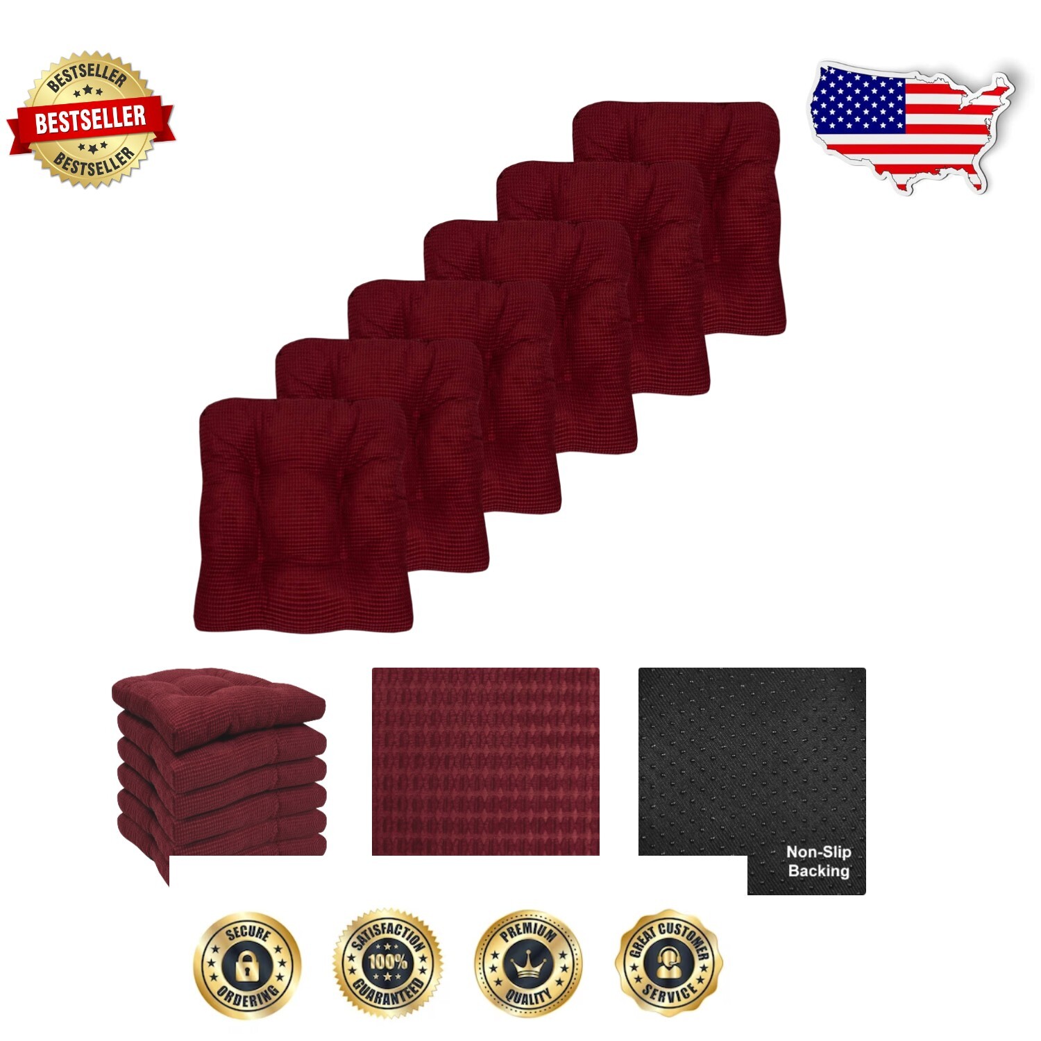 Durable Tufted Microfiber Chair Cushions 6 Pack - 16