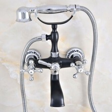 Black and silver Clawfoot Bath Tub Faucet Telephone Design Handheld Shower Set