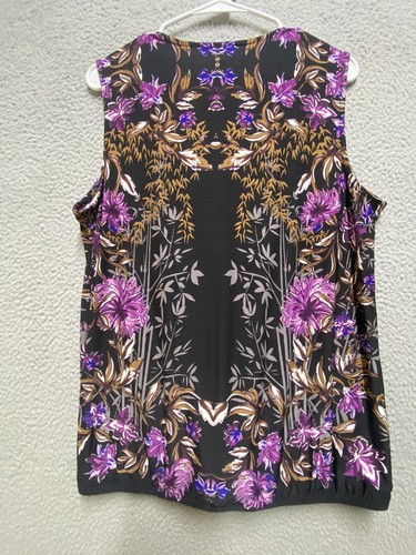 INC Shirt Womens L Black Purple Sleeveless Wrap Stretch V Neck Floral Blouse Top - Picture 2 of 10