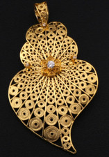 PENDENTIF  ARGENT 925% PLAQUÉ OR COEUR 4.5 CM FILIGRANE