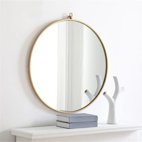 Elegant Decor Rowan 28" Round Metal Frame Hooked Mirror in Brass - Picture 6 of 11