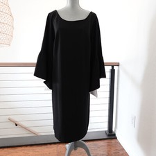 Calvin Klein Dress 20W Black Flounce Sleeve Sheath Contrast Cuff Career Cocktail