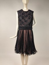VINTAGE 1970  S DESIGNER JACK BRYAN BEADED  RUFFLE EDGED CHIFFON COCKTAIL DRESS