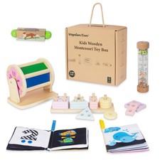 Wooden Baby Toys, 6-in-1 Newborn Learning Educational Sets Includes Mirror Sp...