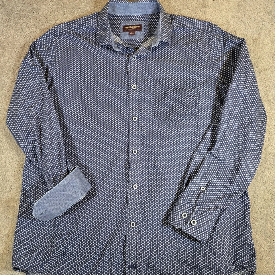 Lote (2) Camisas Johnston & Murphy Para Hombres Grandes Azul/Beige Negocios Informales Puño Abatible Foto 3 de 4