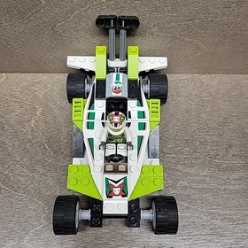 Lego Parts and Pieces Lot - White Green Racecar + Figure from 8898 World Racers