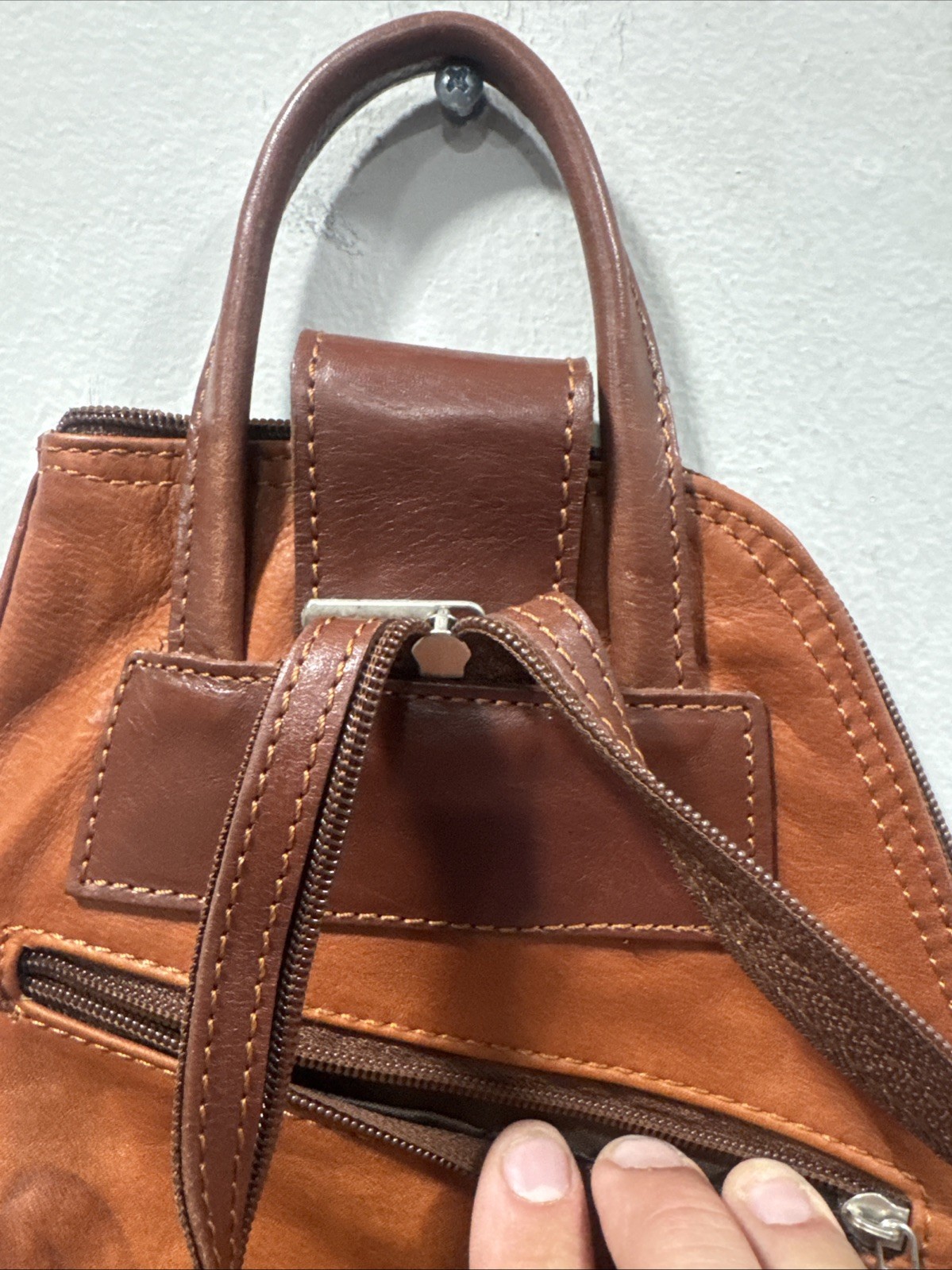 Triangular Convertible Backpack Purse Tan - image 10