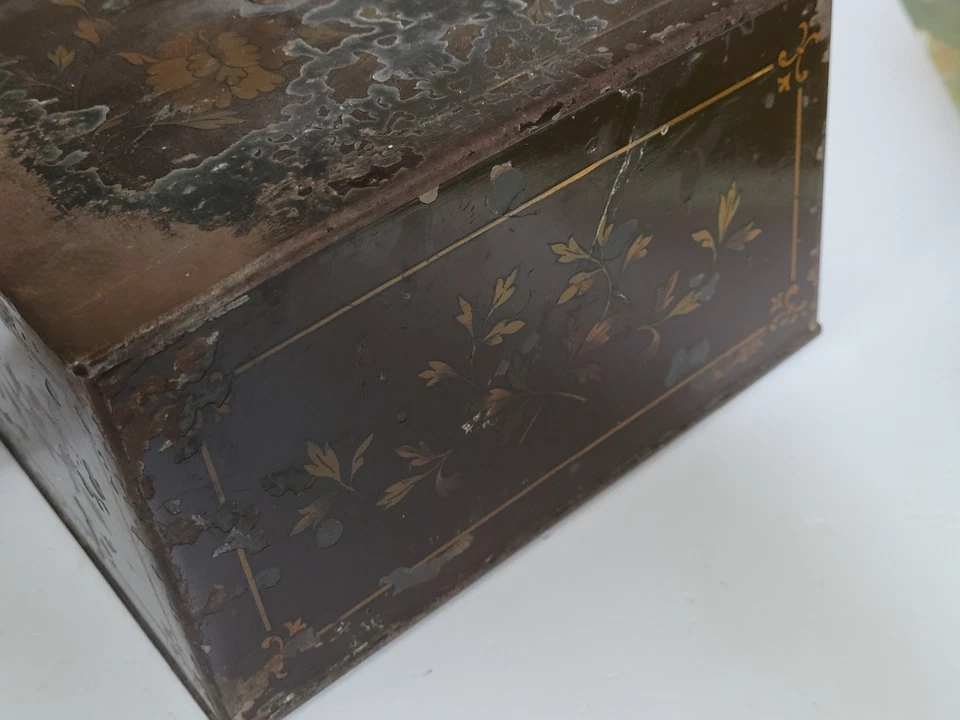 FICHET Coffre Fort Ancien Coffret Caisse ART DECO LAQUÉ DÉCOR FLORAL 1930's - Photo 4/4