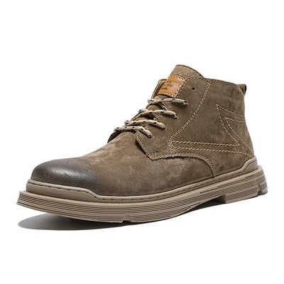 Men Outdoor Walking Comfortable Ankle Boots Leather Lace Up High Top Flat Shoes