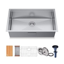 32" Undermount 18 Gauge 304 Stainless Steel Single Bowl Workstation Kitchen S...