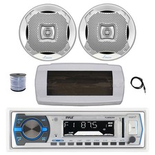 Pyle Bluetooth Marine Receiver,Cover, Antenna,Wire, 2x 5.25" 400W Silver Speaker