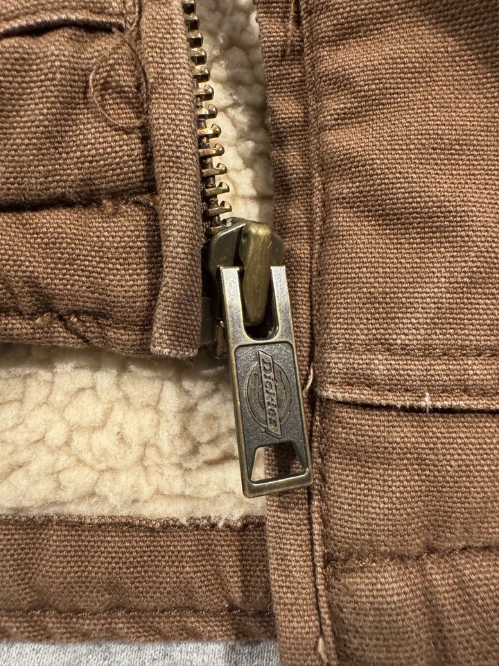 Boys Dickies Sherpa Lined Duck Jacket Hooded Brown Canvas & Nylon Coat Large  - Image 4 of 4