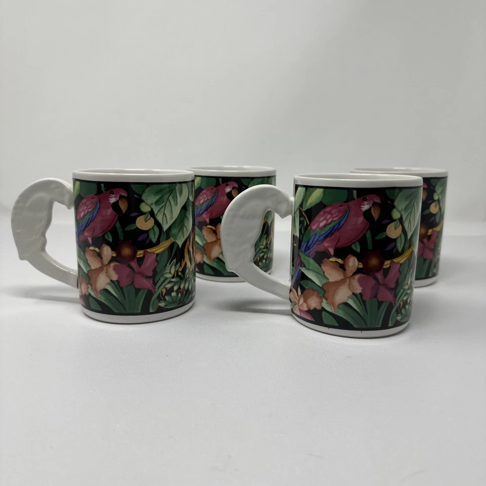 Taza de gres Rain Forest Tiger Tropical Bird Sue Zipkin Vitromaster Sakura Set Foto 2 de 4