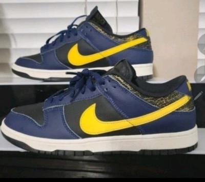 Nike Men's Dunk Low Retro Black Midnight Navy Blue Yellow Shoes Size 10