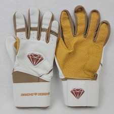 DIAMOND DESIGNS Baseball Batting Gloves Long Cuff White Tan Cabretta Leather YM