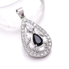 Black Onyx & Cubic Zirconia Gemstone 925 Sterling Silver Pendant 1.30" P79010