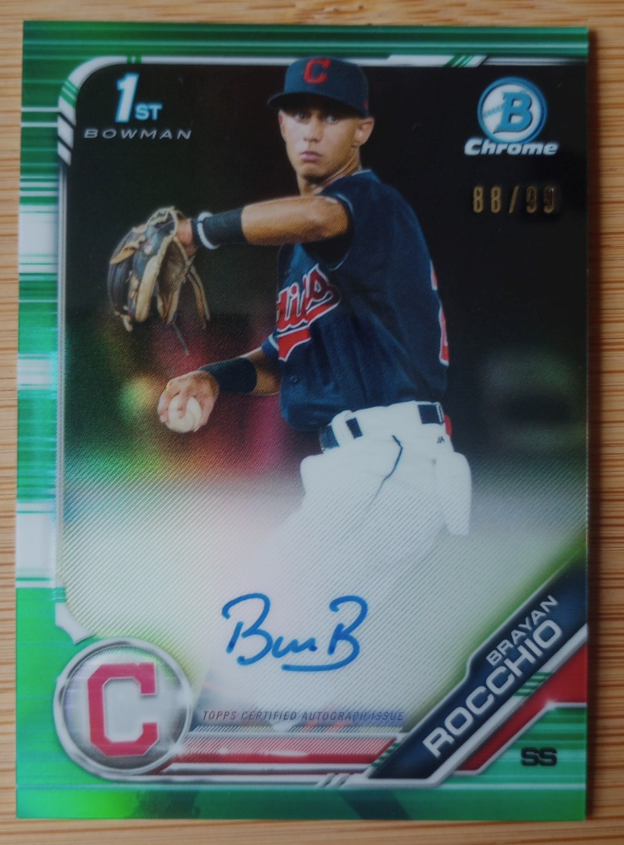 BRAYAN ROCCHIO-2019 Bowman Chrome-OnCard 1st AUTO-Green Refractor #/99-Cleveland