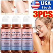 3PCS Organic Golden Castor Oil Roll-On with Rose Quartz for Skin,Hair  Wrinkle