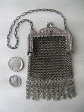Antique Chatelaine Silver Floral Frame Mesh Fringe Tassels Coin Purse GERMANY