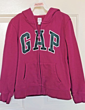 GAP Girl  s Burgundy Full Zip Hooded Jacket Green GAP Logo Sz Large 10