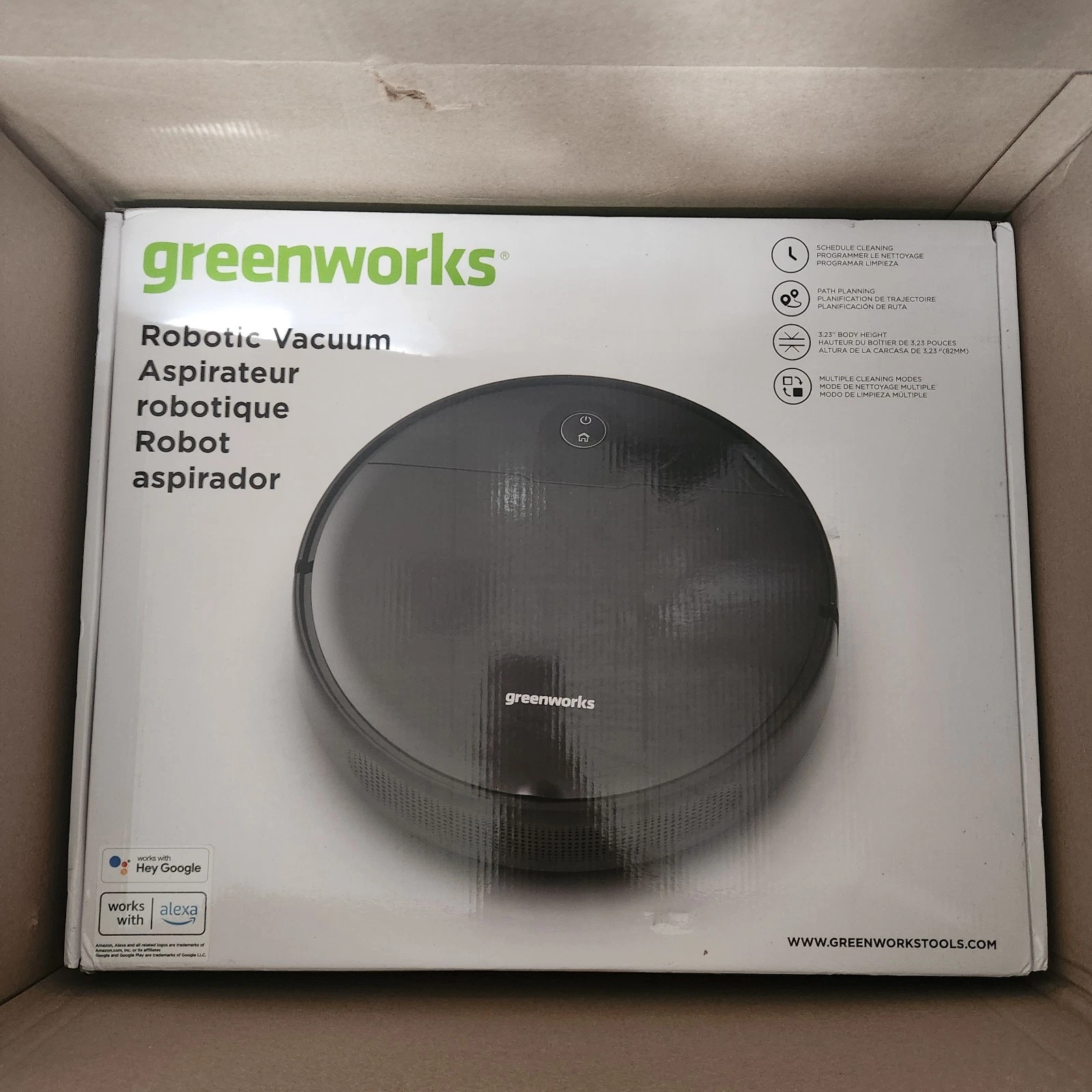 Greenworks Robot Vaccum GRV-1010, Max 2200 PA 3.23 inch Height Smart App Control
