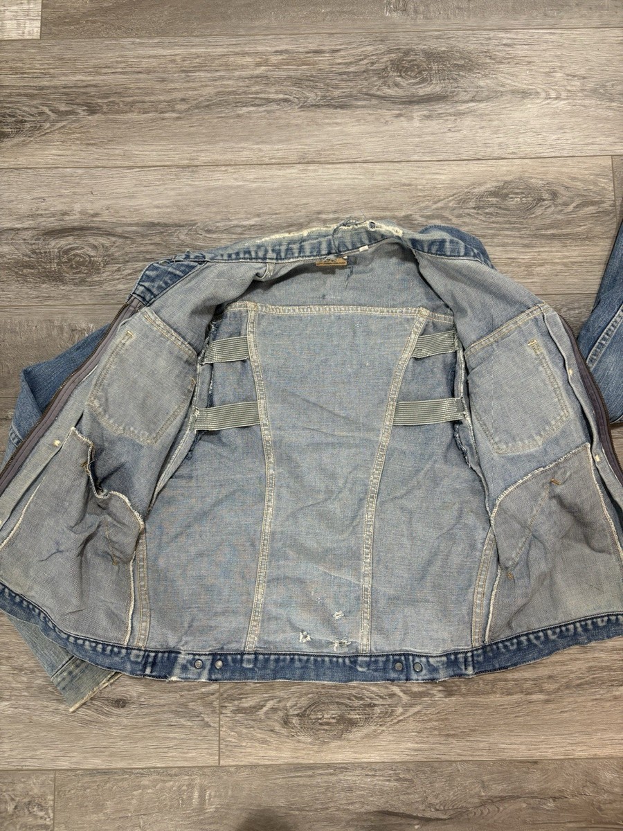WRANGLER Blue Bell 1950s 8MZ Denim Zip-Up Vintage Blue Jacket Size