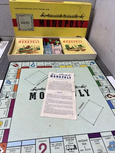 VINTAGE BOARD GAME PARKER BROTHERS MONOPOLY RETRO ART REAL ESTATE