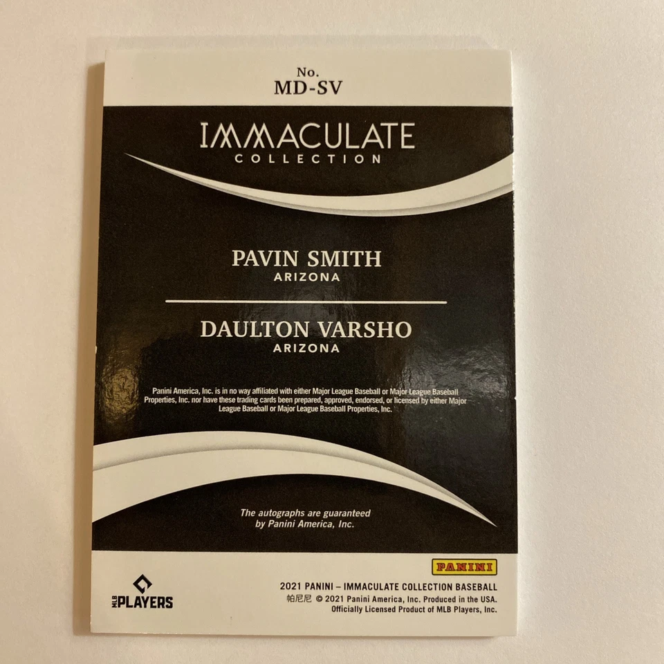 Daulton Varsho RC Auto /25 Pavin Smith 2021 Panini Immaculate Monochrome Silver - Image 3 of 3