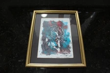 Vintage Floral Print Artist Signed Framed And Matted Under Glass