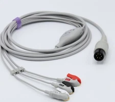 Welch Allyn One piece 3-lead ECG Cable 6pin AHA Grabber Compatible