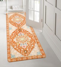 Boho Bathroom Runner Rug Orange Non-Slip Soft Bedroom Rug Machine Washable Or...