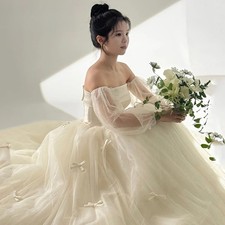 Sondr New Wedding Dresses Puff Sleeves Soft Tulle Bow Bridal Gown Bridal