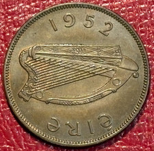 HIGH GRADE AU/UNC 1952 IRELAND PENNY COIN HEN & CHICKS-NOV878