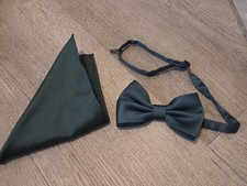 Mens Green Birdy Grey Bowtie And Pocket Square
