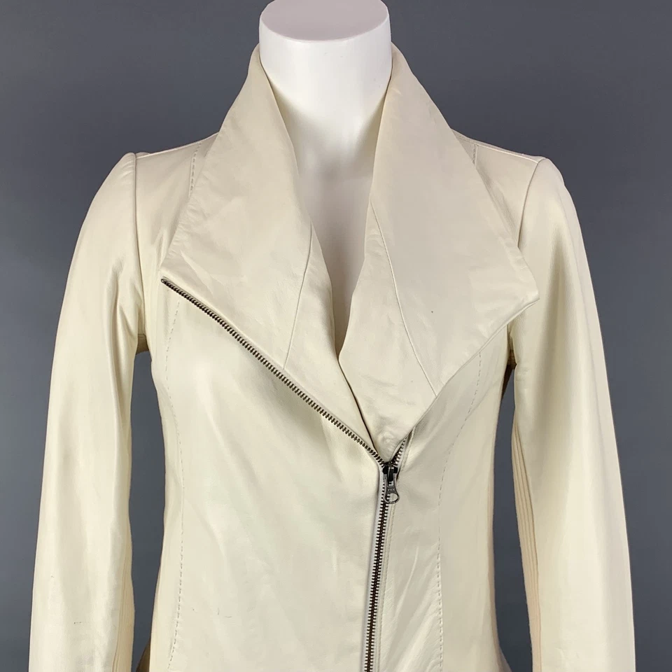 Vince Taille XS Veste De Moto En Cuir De Coton Crème - Photo 2/4