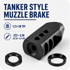 STEEL Tanker Style Muzzle Brake 1/2x28 TPI for .223 556 .22LR 5.7x28