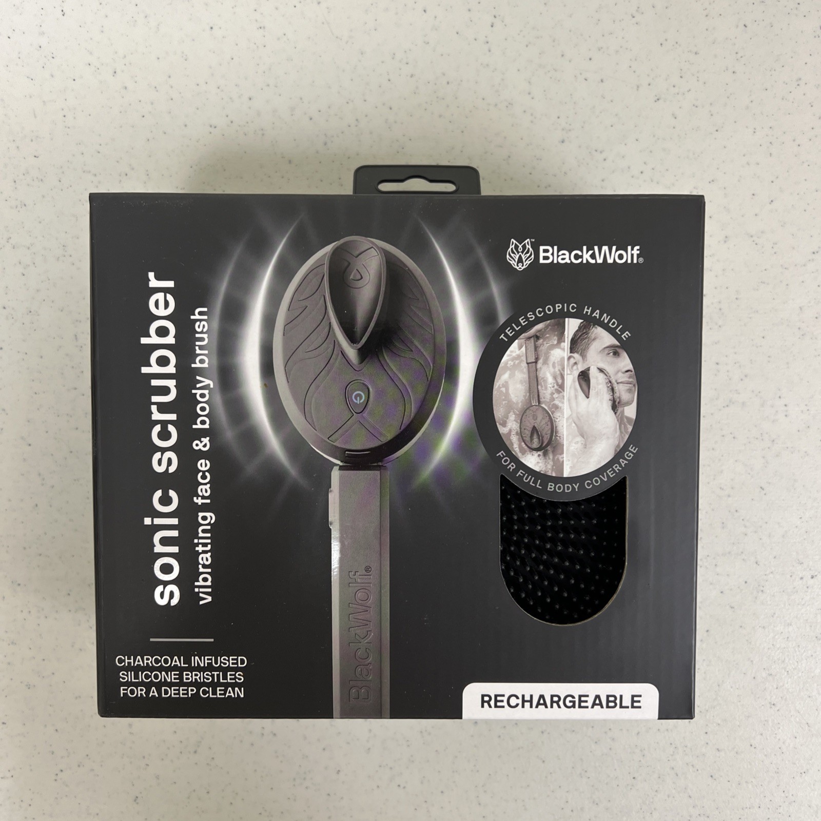 Black Wolf Sonic Scrubber Rechargeable Vibrating Face & Body Brush Lavender