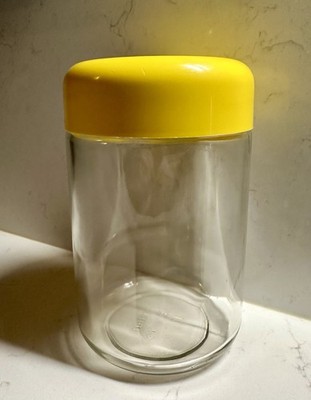 Heller Designs Inc Vintage MCM Glass Canister Jar  With Yellow Lid 8 
