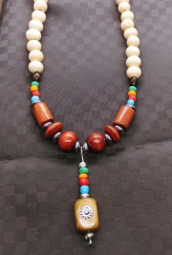 Handcrafted Southwestern Style Wooden and Glass Beaded 22" Necklace - Picture 3 of 5