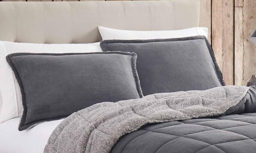 Eddie Bauer Standard Sherpa Matching Shams Cozy & Warm Home Decor Sherwood Grey